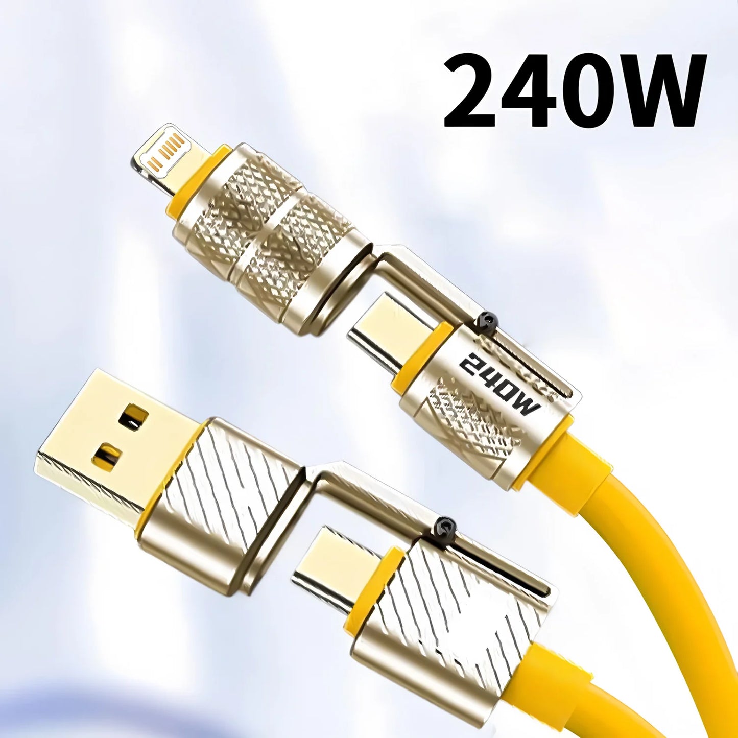 240W 4-in-1 Fast Charging Data Cable Type-C To Type-C Zinc Alloy Cable For iPhone15/16p Samsung Huawei Xiaomi Oppo iphone Peaceful Pleasures Health and Wellness