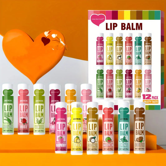 12 PCS/gift lip balm set 5g Deep Moisturizing and long-lasting moisturizing exfoliating to create hydrated lips Peaceful Pleasures Health and Wellness