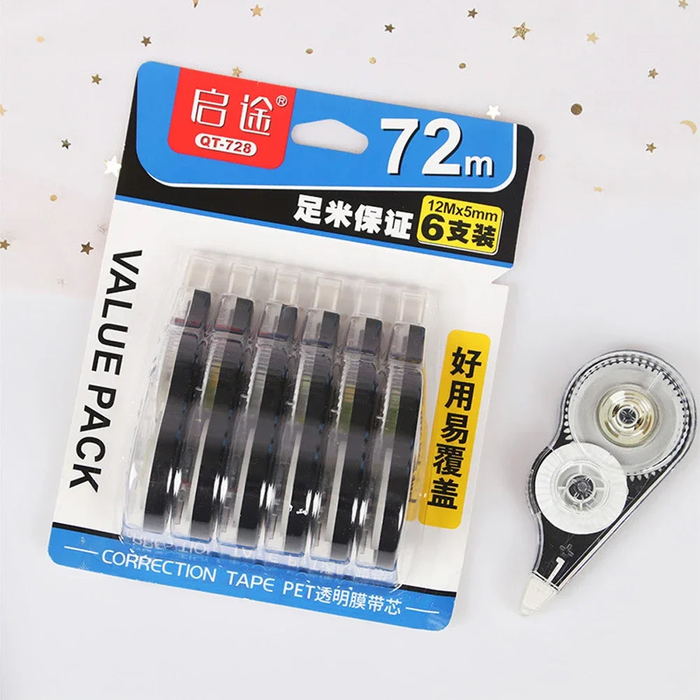 6-Pack Correction Tape Rollers 5mm – 72m Total | Students & Office