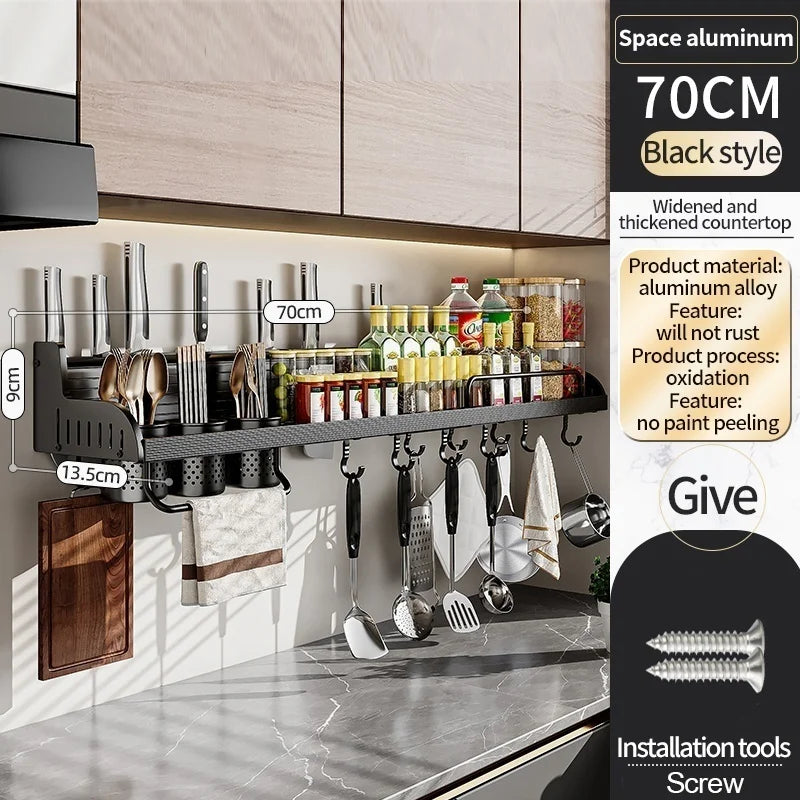 No-Drill Wall-Mounted Kitchen Shelf | Knife & Chopstick Rack