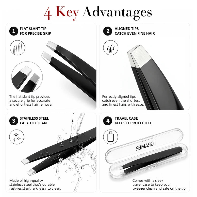 Precision Slant Eyebrow Tweezers | Facial Hair & Blackhead Removal
