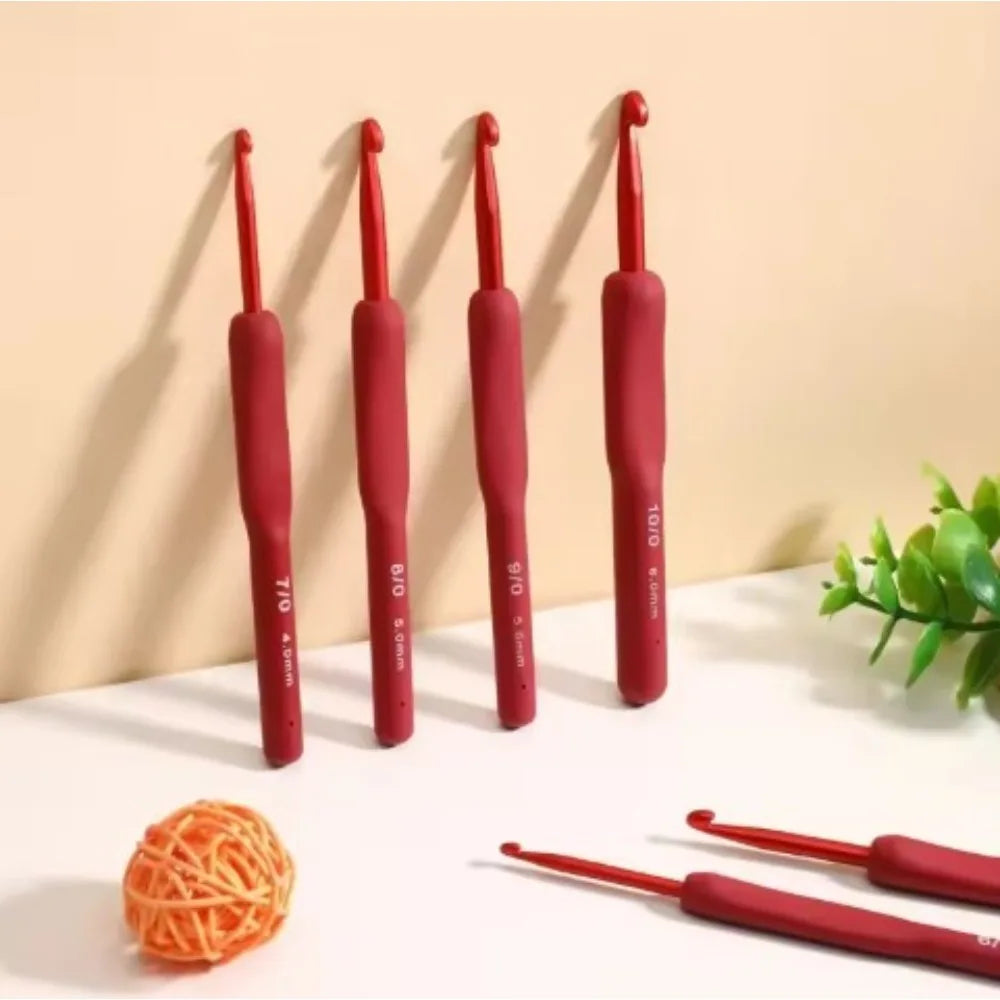 9pcs Red Crochet Hook Silicone Handle Aluminum Hand Knitting Needles Crocheting Weave Crafts Hooks 2/2.5/3/3.5/4/4.5/5/5.5/6mm Peaceful Pleasures Health and Wellness