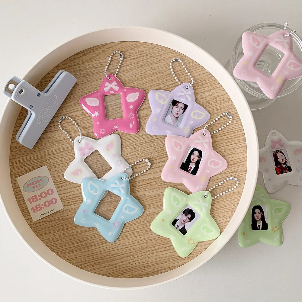 With Keychain Mini Photocard Holder Star Pendant PVC Card Cover ID Photo Photocard Frame Idol Photo Card Korean Ins Style Peaceful Pleasures Health and Wellness