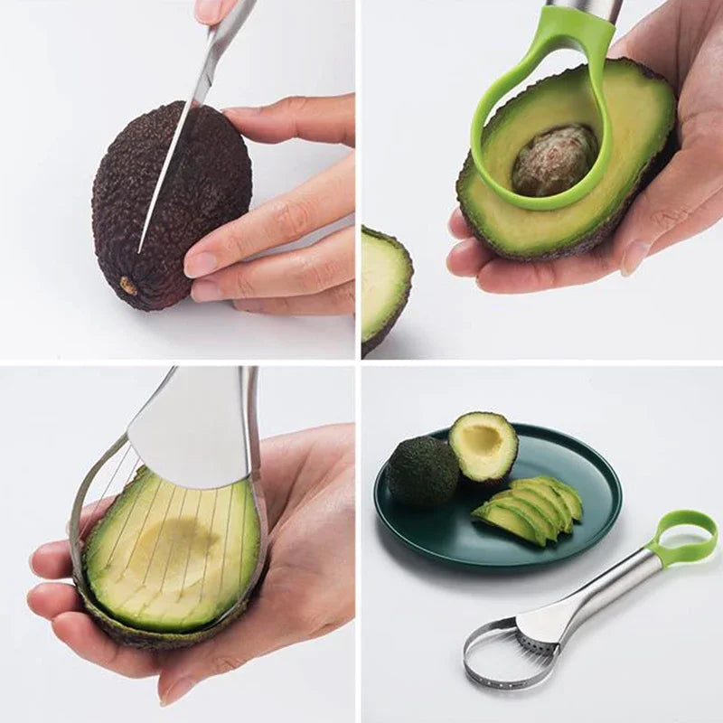 Avocado Slicer 2 In 1 Stainless Steel Avocado Cutter Peeler Knife Pitaya Kiwi Slicer Peeler Kitchen Gadget Fruit Vegetable Tools Peaceful Pleasures Health and Wellness