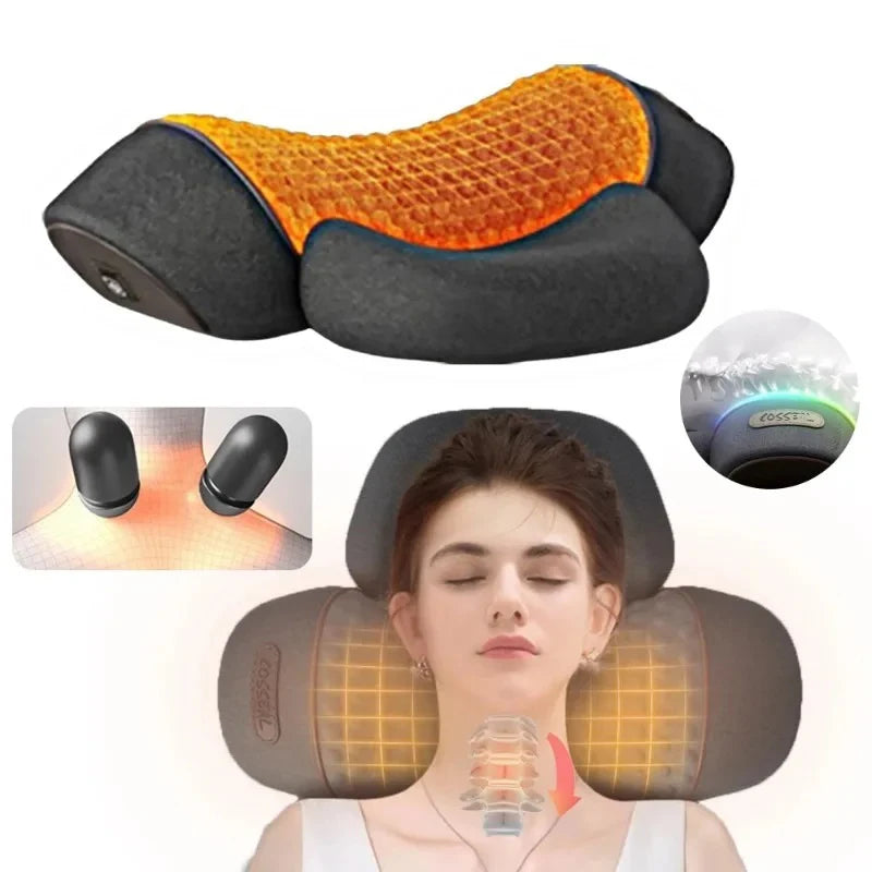 Electric Neck Massager Cervical Pillow Hot Compress Neck Stretch Heating Vibration Neck Shoulder Massage Pillow Back Traction Peaceful Pleasures Health and Wellness