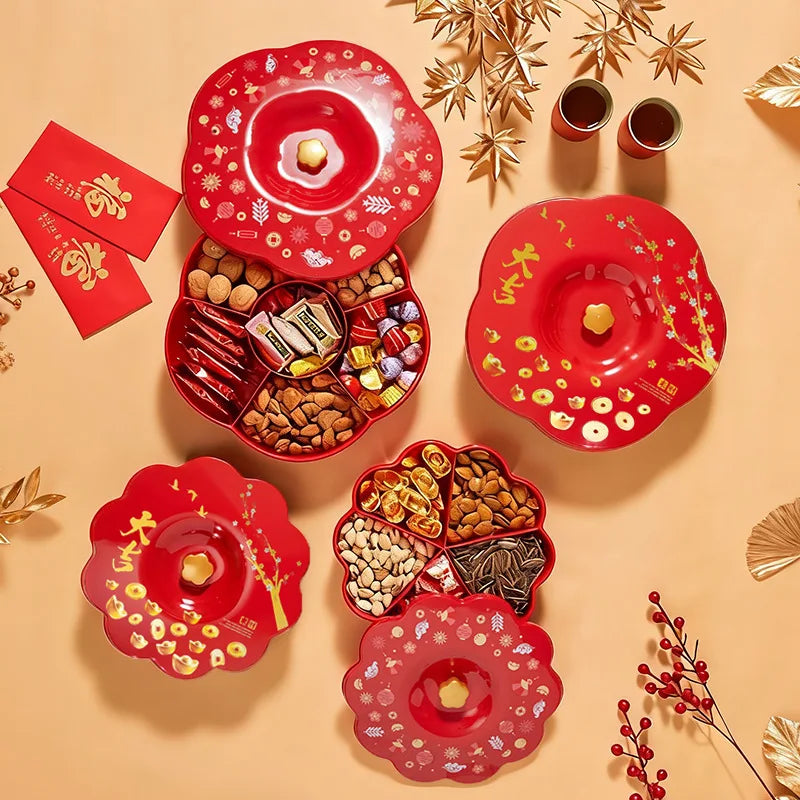 New year candy plate with lid new year fruit plate living room for home plastic snacks dried fruit storage box Peaceful Pleasures Health and Wellness