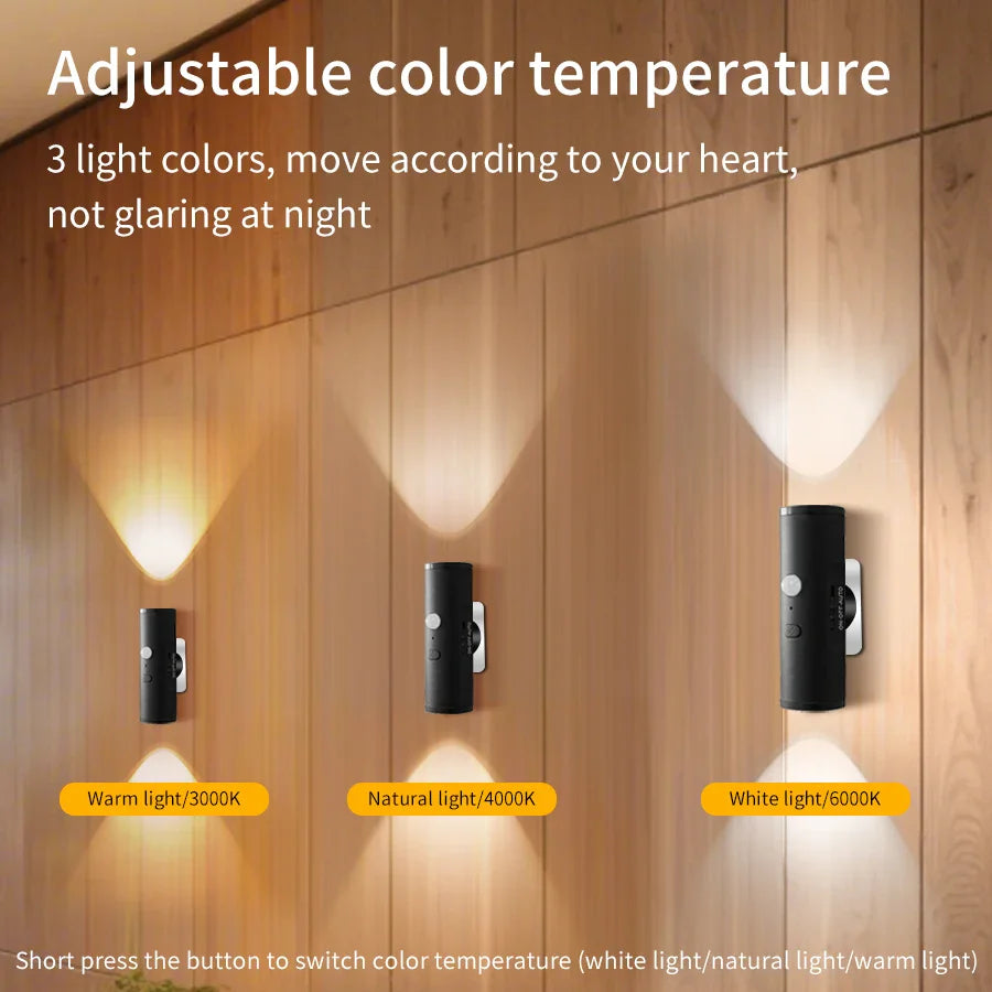 Motion Sensor LED Wall Light – Rechargeable 3-Color Spotlight
