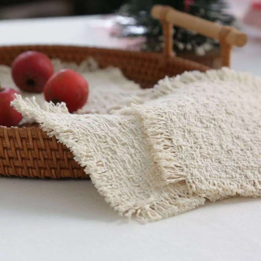 New Beige Color Cotton Placemat Soft Square Shape Table Mat Cotton Photo Props Peaceful Pleasures Health and Wellness