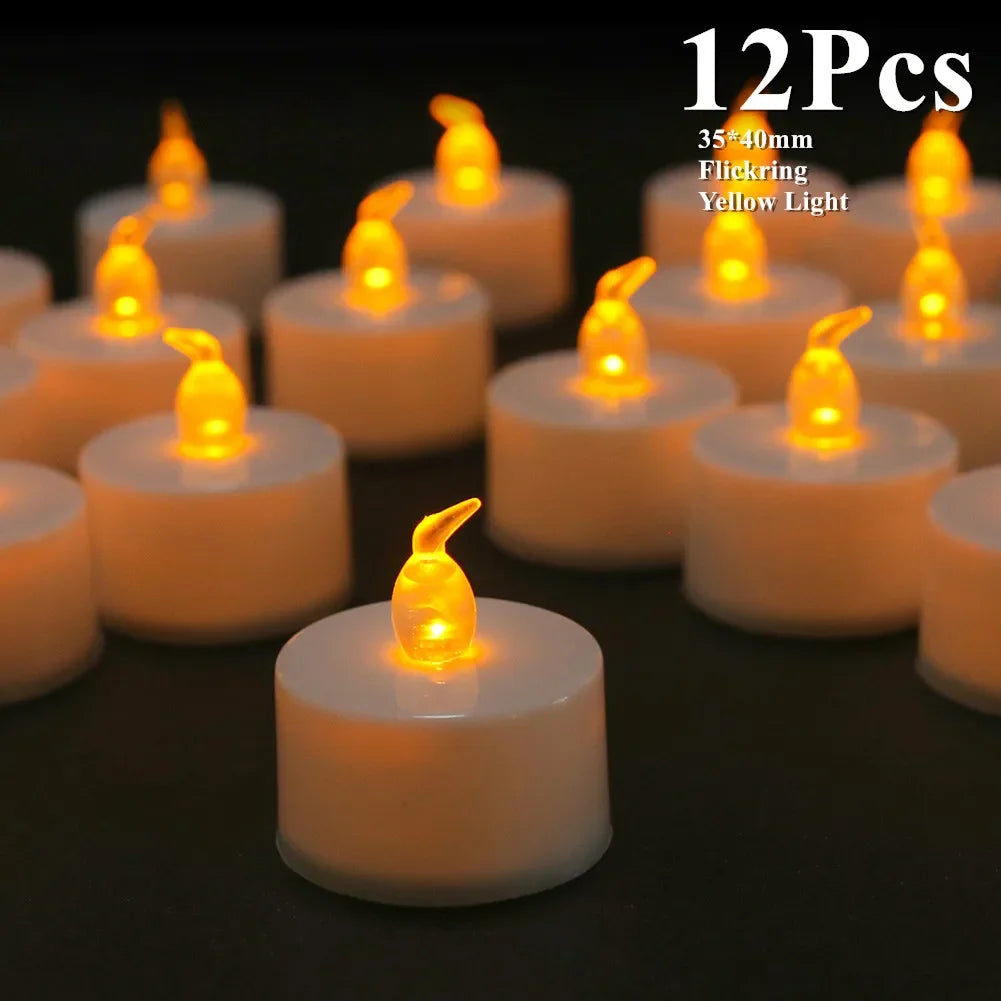 LED Tea Lights Candles Realistic Flickering Battery Operated Tealights Long Lasting Electric Candles for Christmas Wedding Decor Peaceful Pleasures Health and Wellness 12Pc without Control