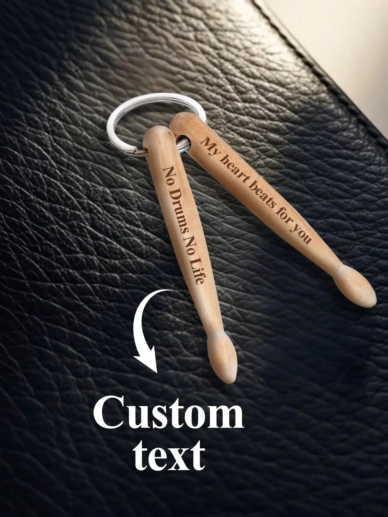 Custom Wooden Drumstick Keychain Personalized Engraved Keyring Gift for Drummers Couples Friends Birthday Anniversary Valentine Peaceful Pleasures Health and Wellness