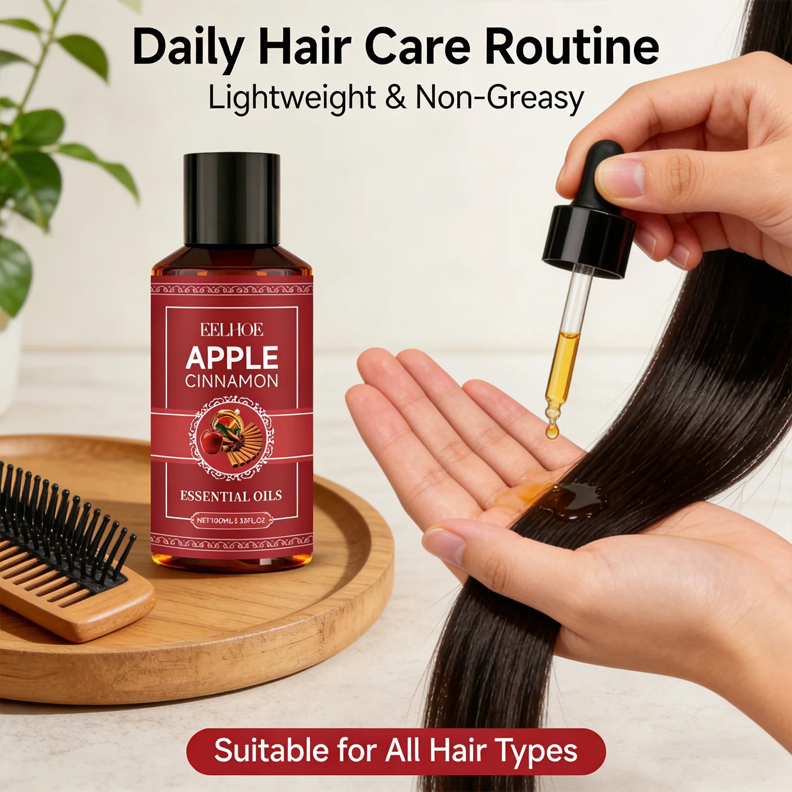 Apple Cinnamon Essential Oils Deeply Nourishing Improving Dry Hair Quality Strengthens Ends Reducing Split Moisturizing Hair Oil Peaceful Pleasures Health and Wellness