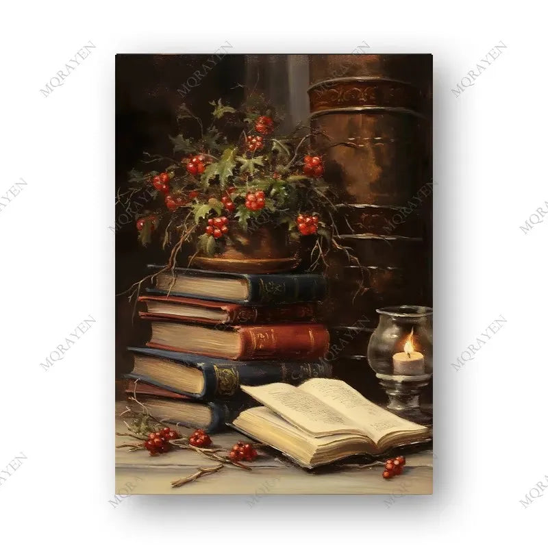 Retro Christmas Tree Gift Poster Canvas Painting Winter Farmhouse Snow Scene Pinecone Print Wall Art Living Room Home Decor Peaceful Pleasures Health and Wellness ZLH5490 100x150cm No Frame