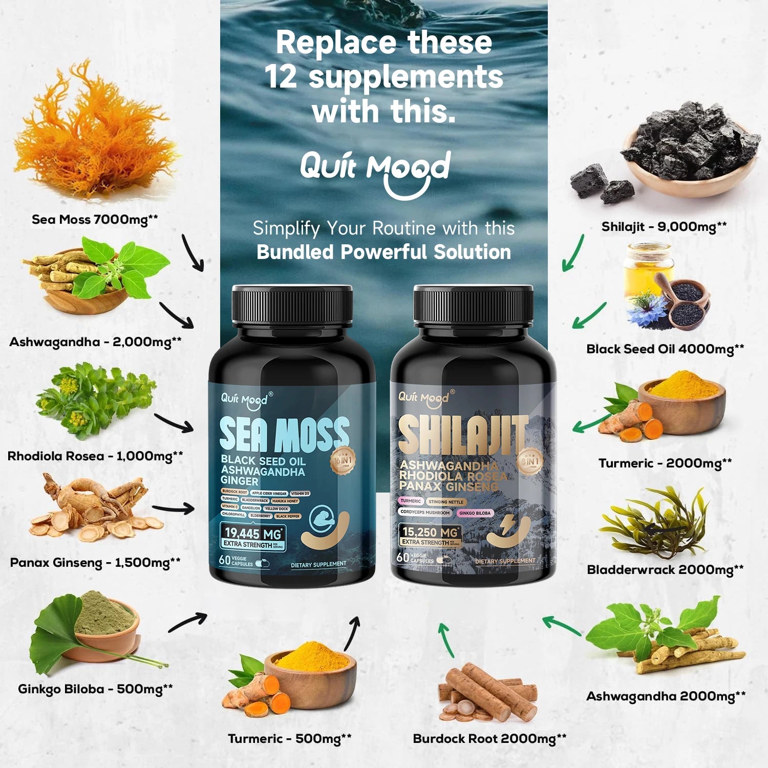 Shilajit 9000 + Ashwagandha Herbal Supplement Blend Peaceful Pleasures Health and Wellness