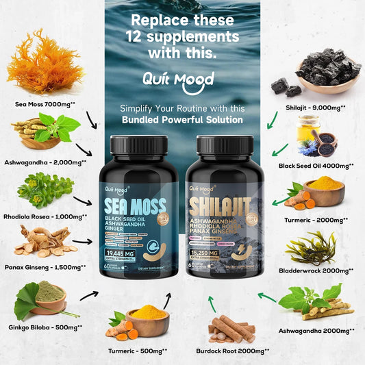 Shilajit 9000 + Ashwagandha Herbal Supplement Blend Peaceful Pleasures Health and Wellness