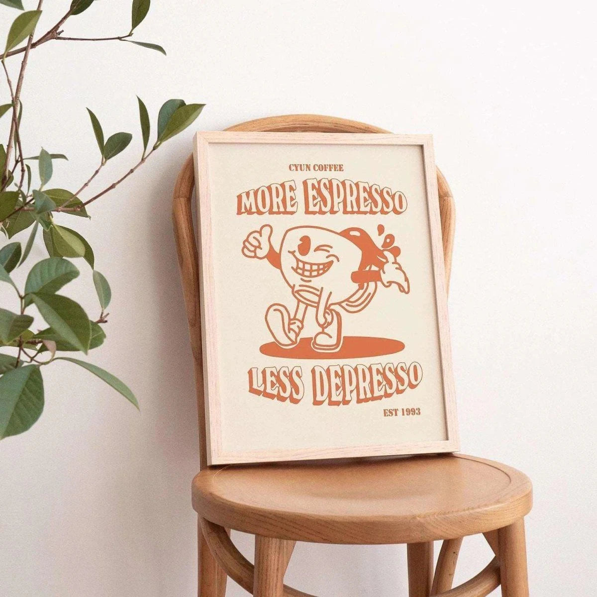 "More Espresso Less Depresso" Funny Coffee Canvas Wall Art