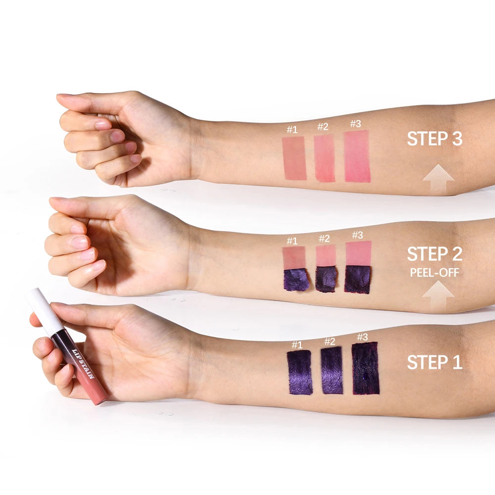Waterproof Peel Off Lip Stain Long Lasting Pink Lip Tint Transfer Proof Non-stick Cup 3 Colors Lip Stain Women's Cosmetics Peaceful Pleasures Health and Wellness