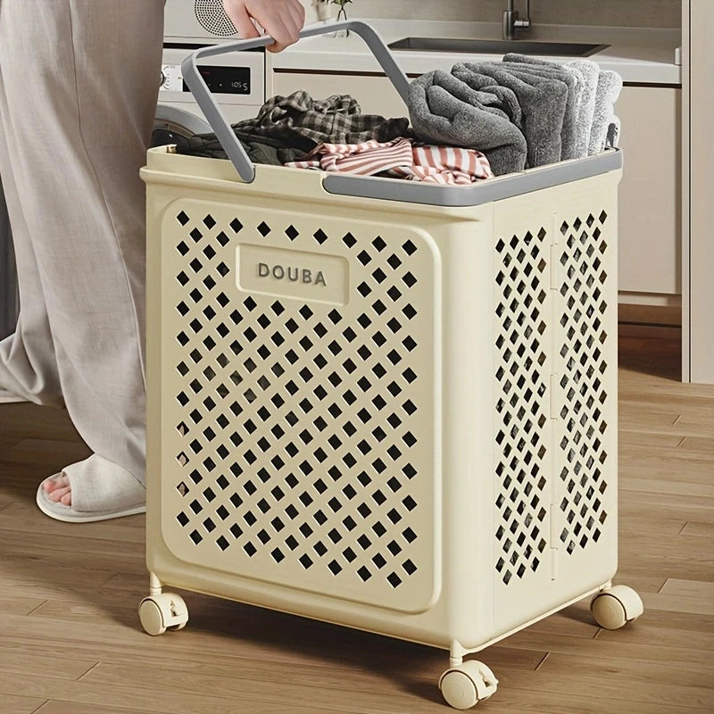Foldable Storage Basket with Wheels & Handles | Rolling Bin