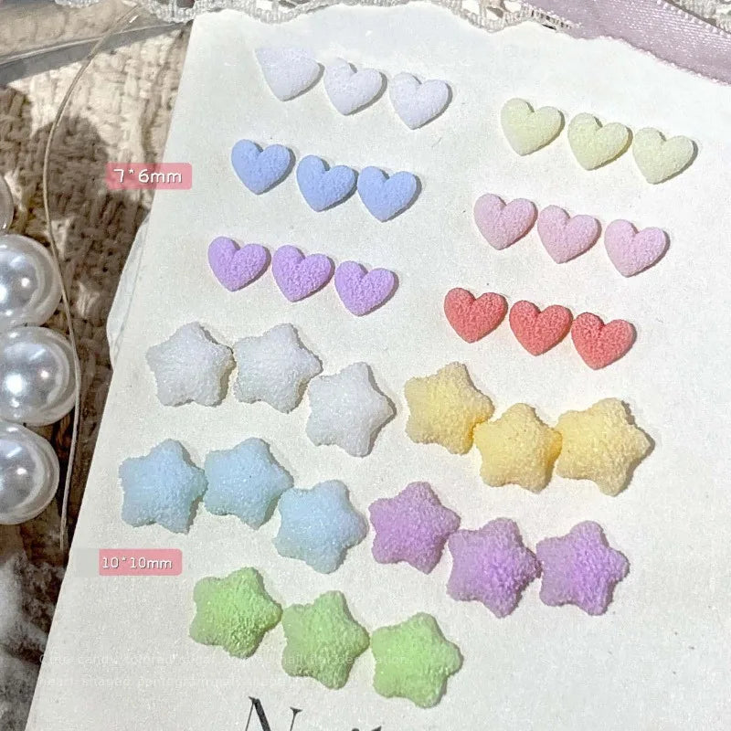 3D Frosted Heart & Star Nail Charms | 30pc Candy Resin Set