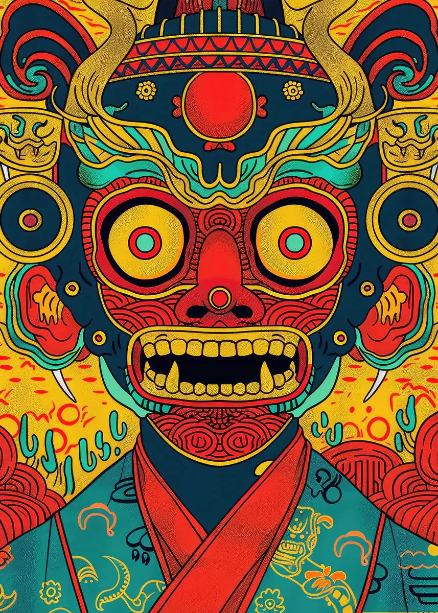 Japanese Oni Samurai Yokai Mask Canvas Wall Art Poster Print Canvas Wall Art Print Peaceful Pleasures Health and Wellness DM95-8 50x70cm Unframed