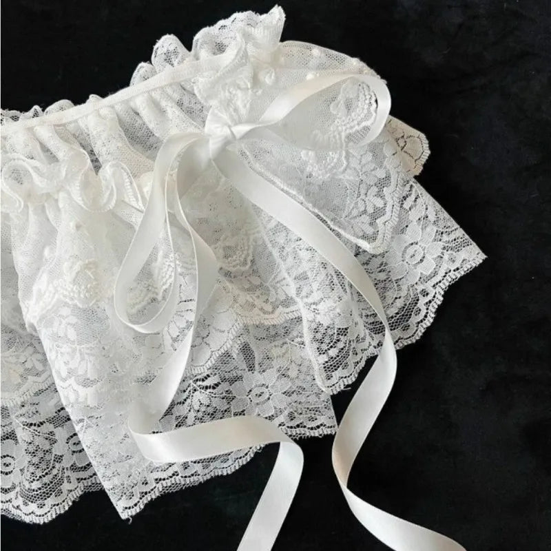 White Lace Peplum Mini Skirt | Y2K Korean Layered Ruffle