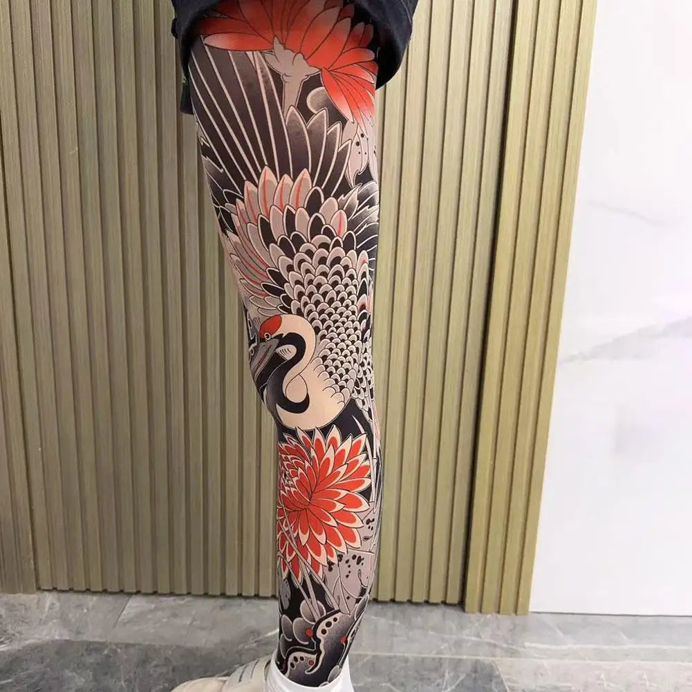 1PCS Tattoo-Inspired Fishnet Stockings for Fashion Peaceful Pleasures Health and Wellness E One Size