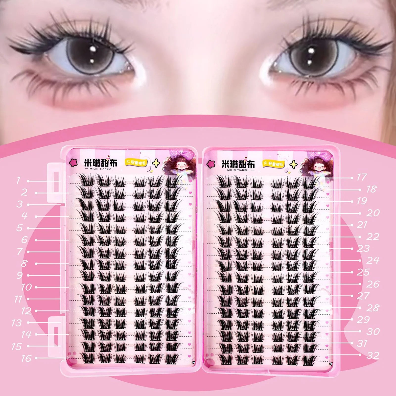32 Rows Korean Style Fluffy Fairy Manga False Eyelashes Cluster Large Capacity Anime Cosplay Lashes Extension Perfect Eye Makeup Peaceful Pleasures Health and Wellness