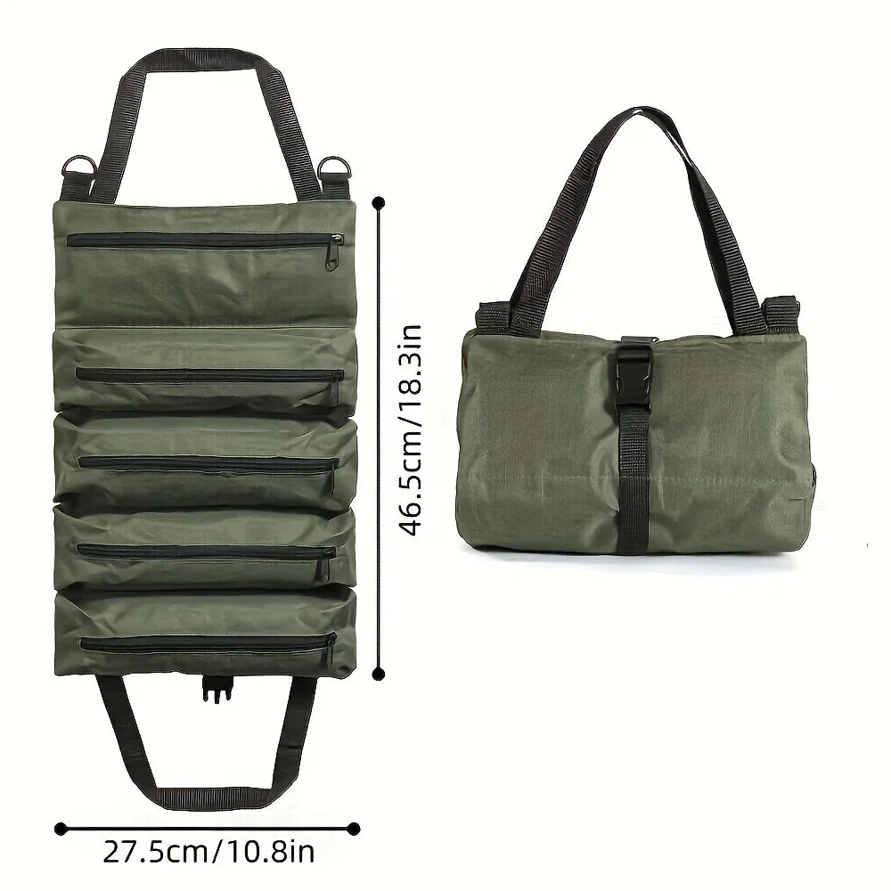 1 Pack of Roll-Type Tool Bag Oxford Cloth Tool Bag Car Tool Storage Bag Multi-Functional Electrician Bag Green Tool Storage Bag Multi-Layer Storage Large Capacity Essential Tool Bag Peaceful Pleasures Health and Wellness 1Pcs