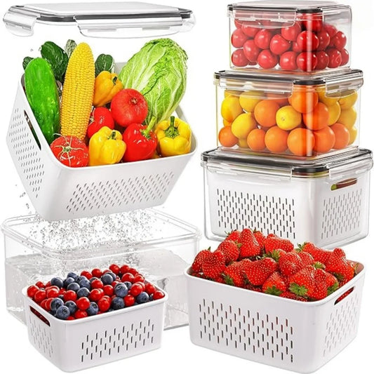 9-Piece Fruit Storage Containers for Fridge with Strainer Fruit Storage Set Peaceful Pleasures Health and Wellness