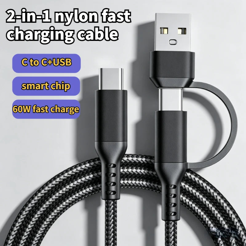 60w C To C line Two-In-One Charging Cable USB To Type-c Suitable For Mobile Phones And Tablets Fast Charging Data Cable Peaceful Pleasures Health and Wellness