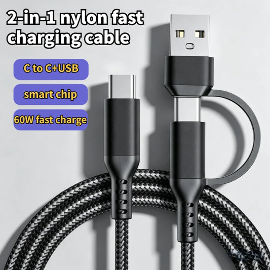 60w C To C line Two-In-One Charging Cable USB To Type-c Suitable For Mobile Phones And Tablets Fast Charging Data Cable Peaceful Pleasures Health and Wellness