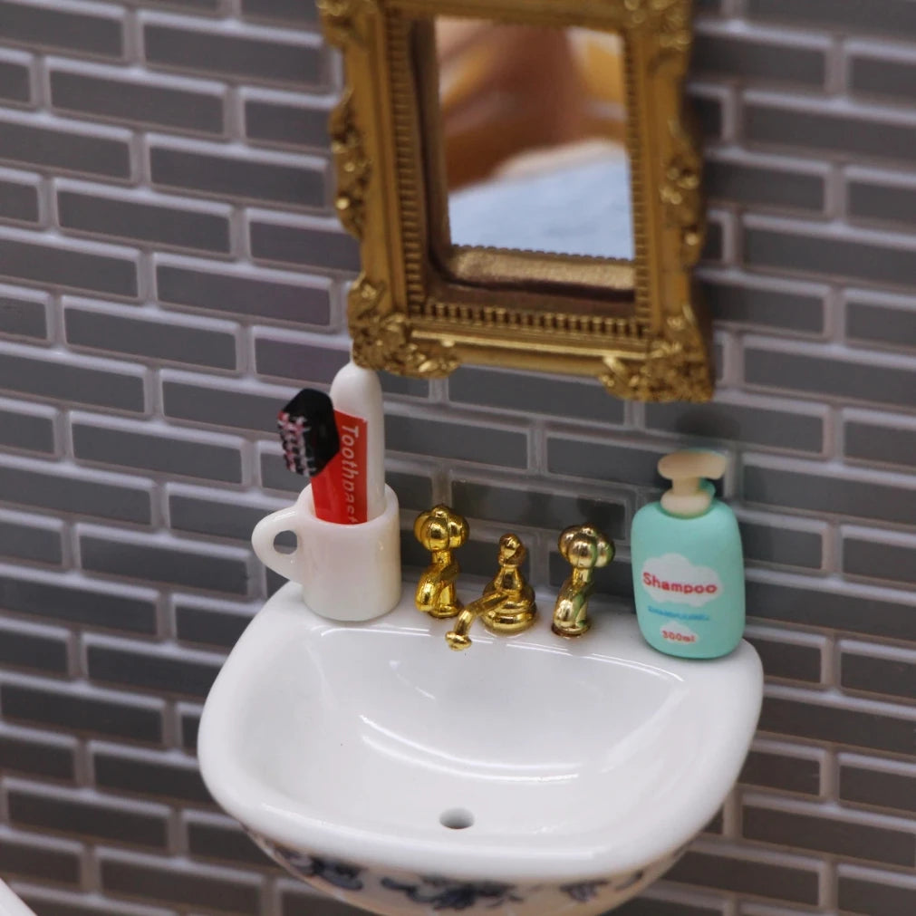 Dollhouse Miniature Bathroom Accessories Kit – 8-Piece Resin Set