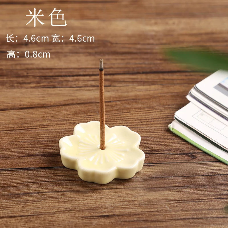 Ceramic Cherry Blossom Incense Holder Wax Melt Burner Holder Aromatherapy Office Teahouse Living Room Ornament Insence Burner Peaceful Pleasures Health and Wellness beige