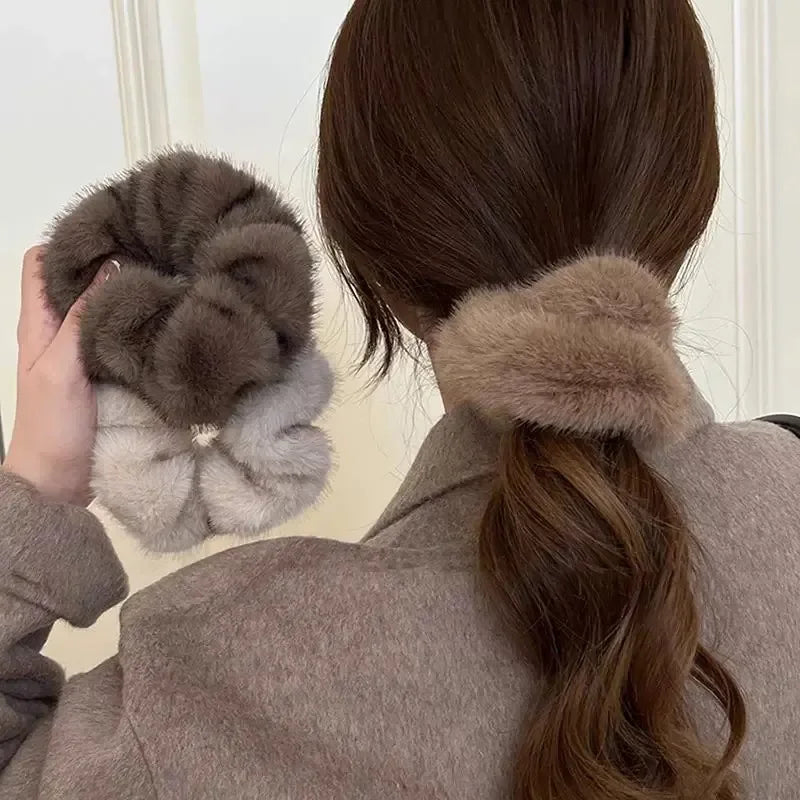 Autumn Winter High-quality Faux Mink Fur Pleated Large Intestine Hair Band Versatile and Elegant with Soft and Fluffy Hair Tie Peaceful Pleasures Health and Wellness