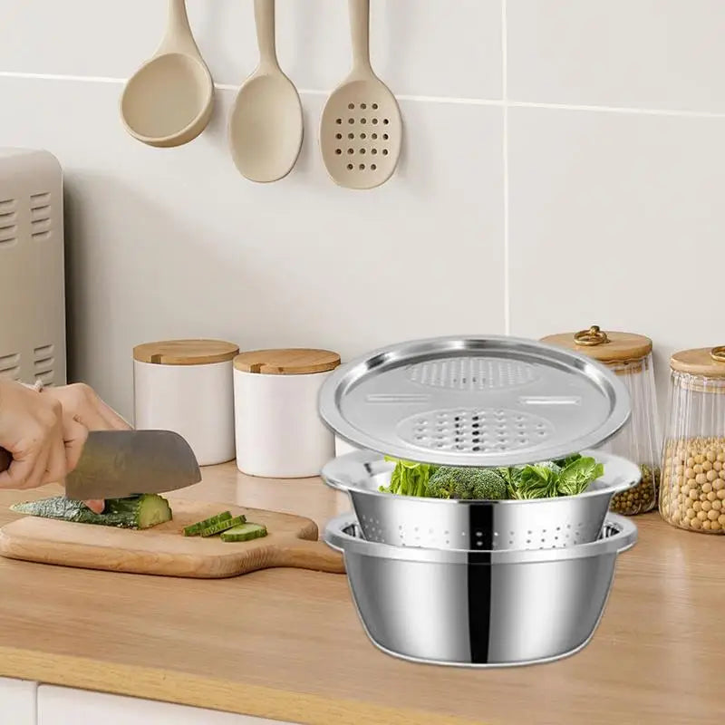 3-Piece Stainless Steel Colander Bowl & Grater Set | Kitchen Colander Bowl Set Peaceful Pleasures Health and Wellness