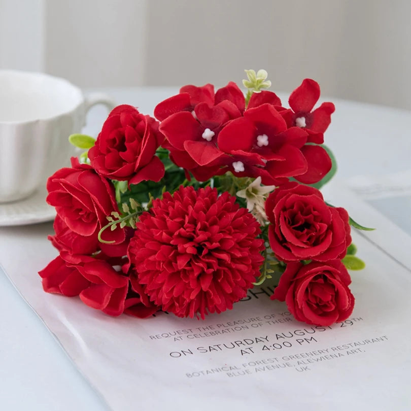 Silk Rose Chrysanthemum Artificial Bouquet – Wedding & Home Decor