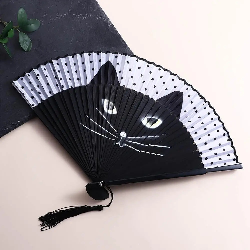Bamboo Silk Cat Pattern Folding Fan – Decor & Gift