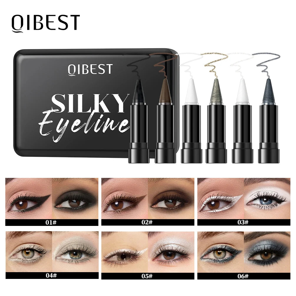 QIBEST 6 Colors Matte Eyeliner Sets Quick Dry Eyeliner Waterproof Sweatproof Single-Ended Intense Eyeliner White Black Eyeshadow Peaceful Pleasures Health and Wellness