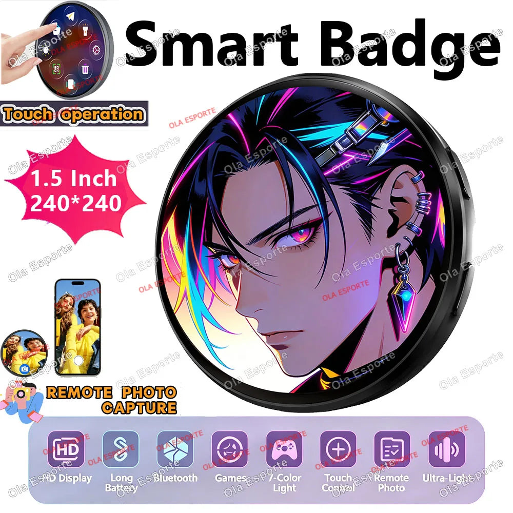Anime LED Smart Badge – Bluetooth Touch Screen Fan Pin