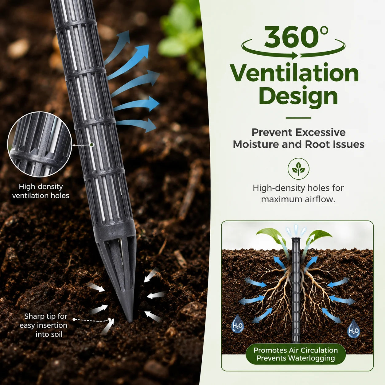 10Pcs Plant Aeration Tubes for Pots Root Rot Prevention Prevent Overwatering for Healthy Roots Wet-dry Cycle gardening Tools Peaceful Pleasures Health and Wellness