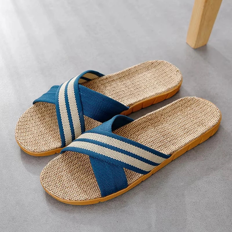 Men's Linen Open Toe Slippers | Indoor & Beach Flat Sandals