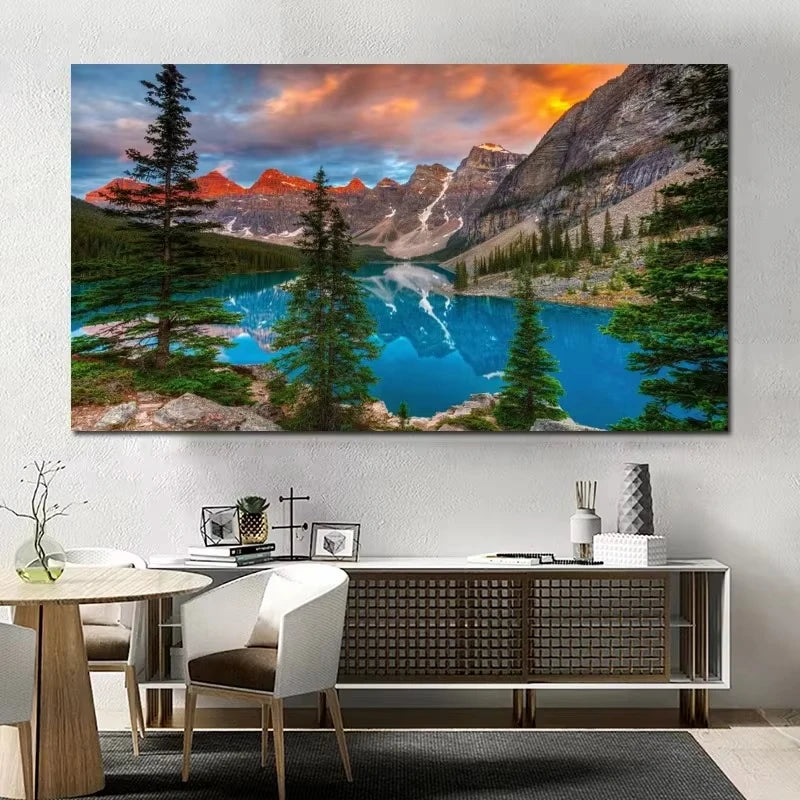 Nature Landscape Canvas Wall Art – Sunshine Forest Lake Print