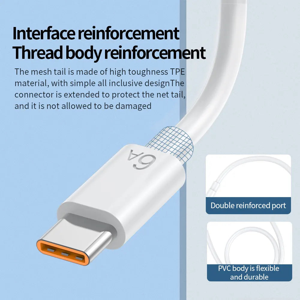 66W 6A USB-C Fast Charging Cable for Huawei, Samsung & More