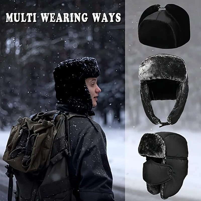 1 Set Men's Winter Pilot Hat with Windproof Mask, Warm Thick Plush Bomber Hat Unisex Peaceful Pleasures Health and Wellness