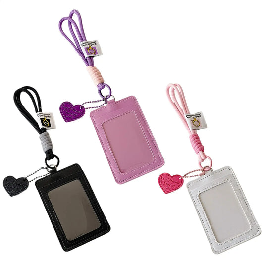 Double Slot Card Holder Keychain with Heart Charm | PU Leather Card Holder Keychain Peaceful Pleasures Health and Wellness