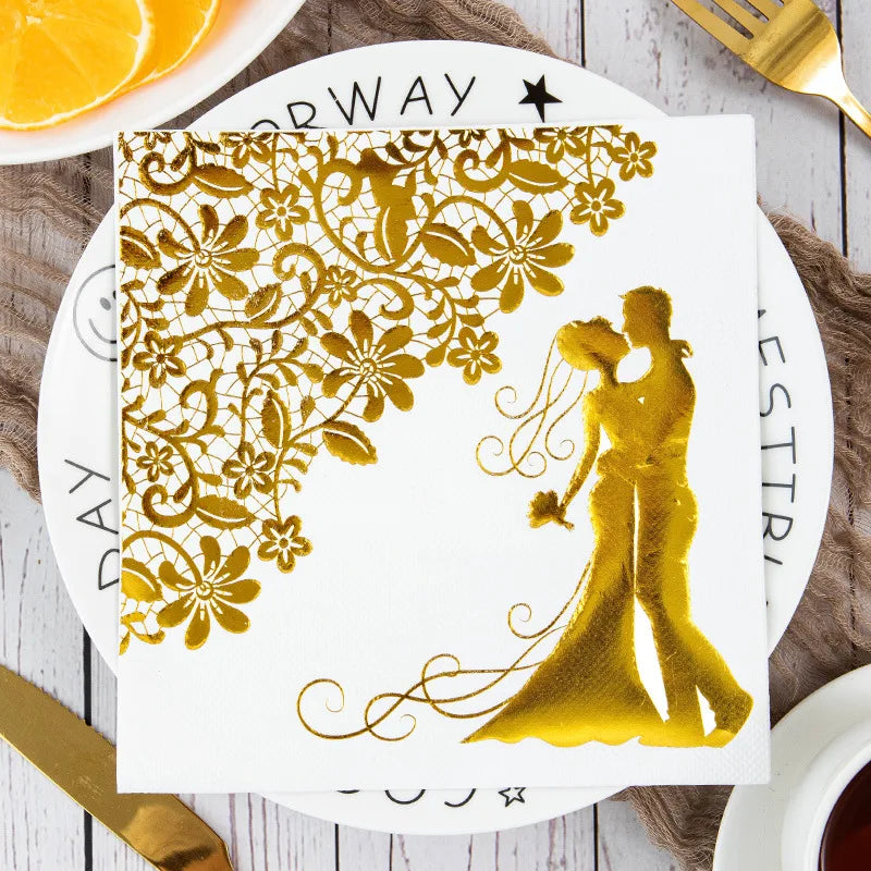 Gold Disposable Napkins of Cocktail for Mr and Mrs Birthday or Wedding Perfect for Parties and Elegant Dining Occasion Peaceful Pleasures Health and Wellness