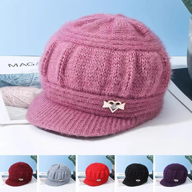 Women's Plush Knit Winter Hat with Ear Guard – Warm & Cozy