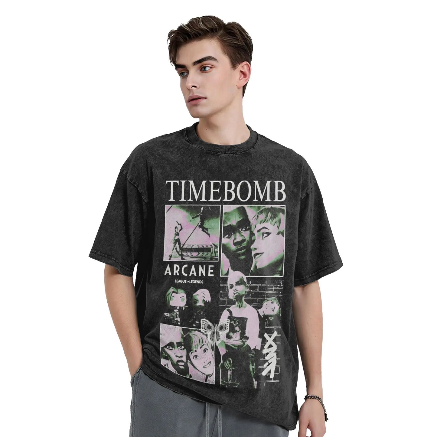 Arcane T Shirt TIMEBOMB EKKO Loose T-Shirts Short-Sleeved Street Style Tops Summer Casual O Neck Oversize Top Tees Peaceful Pleasures Health and Wellness