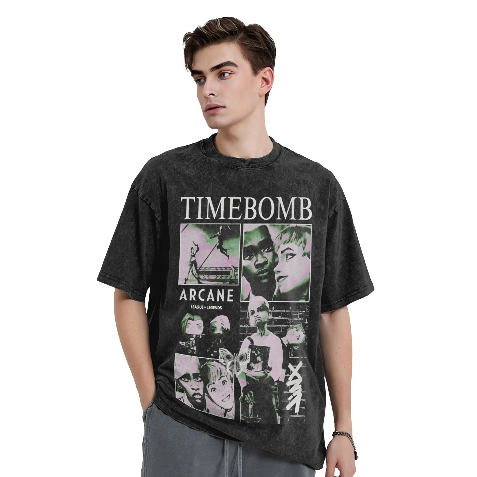 Arcane T Shirt TIMEBOMB EKKO Loose T-Shirts Short-Sleeved Street Style Tops Summer Casual O Neck Oversize Top Tees Peaceful Pleasures Health and Wellness