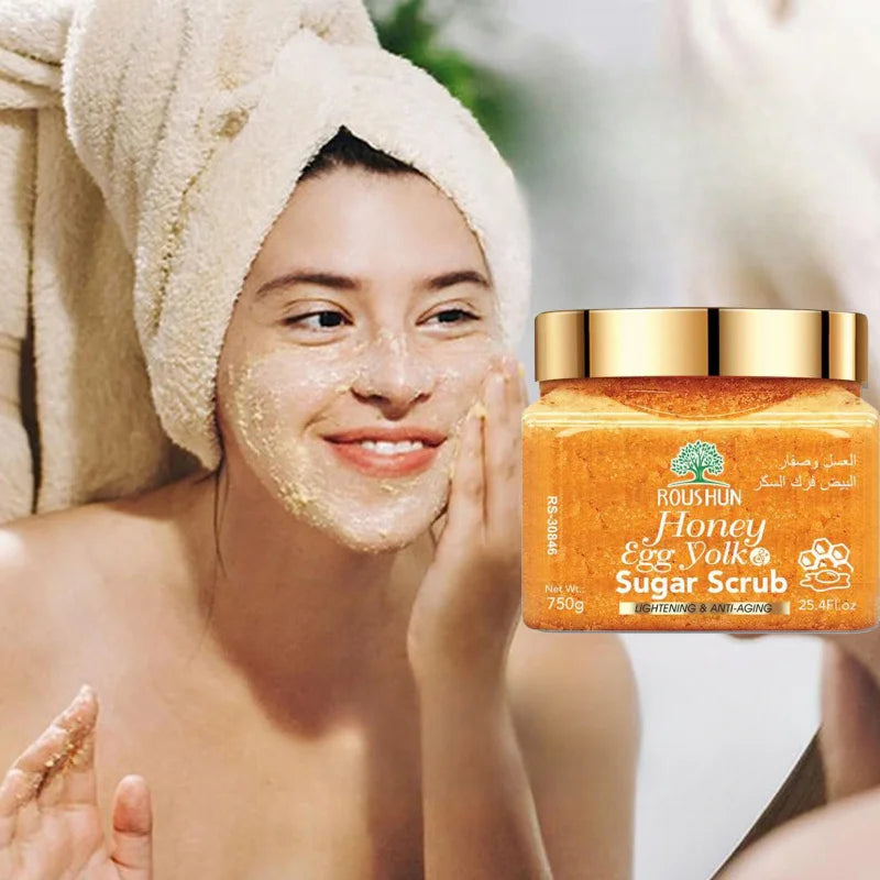 ROUSHUN Honey Egg Yolk Sugar Scrub Large Capacity Family Pack Body Scrub Gentle Deep Cleansing Skin Peaceful Pleasures Health and Wellness