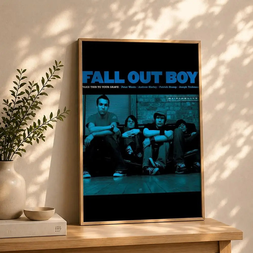Band F-Fall Out BoyS Poster HD Self Adhesive Waterproof Wall Art Ideal for Home Office Dorm Bedroom Great Gift Peaceful Pleasures Health and Wellness White5 15X20cmNoframe